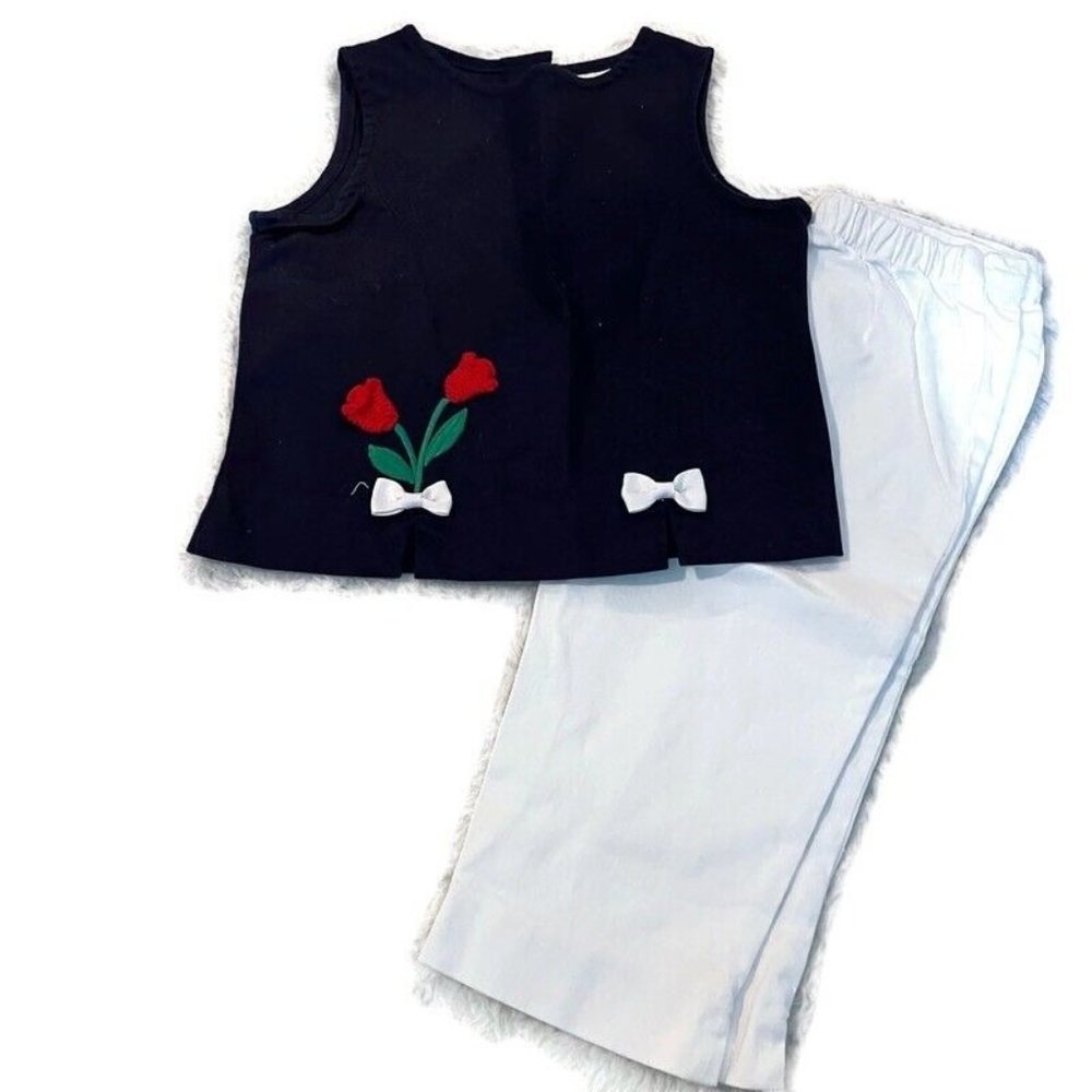 Vtg Hartstrings Girls Navy Blue White Tank Top Capri Pants Set Casual Size 6X